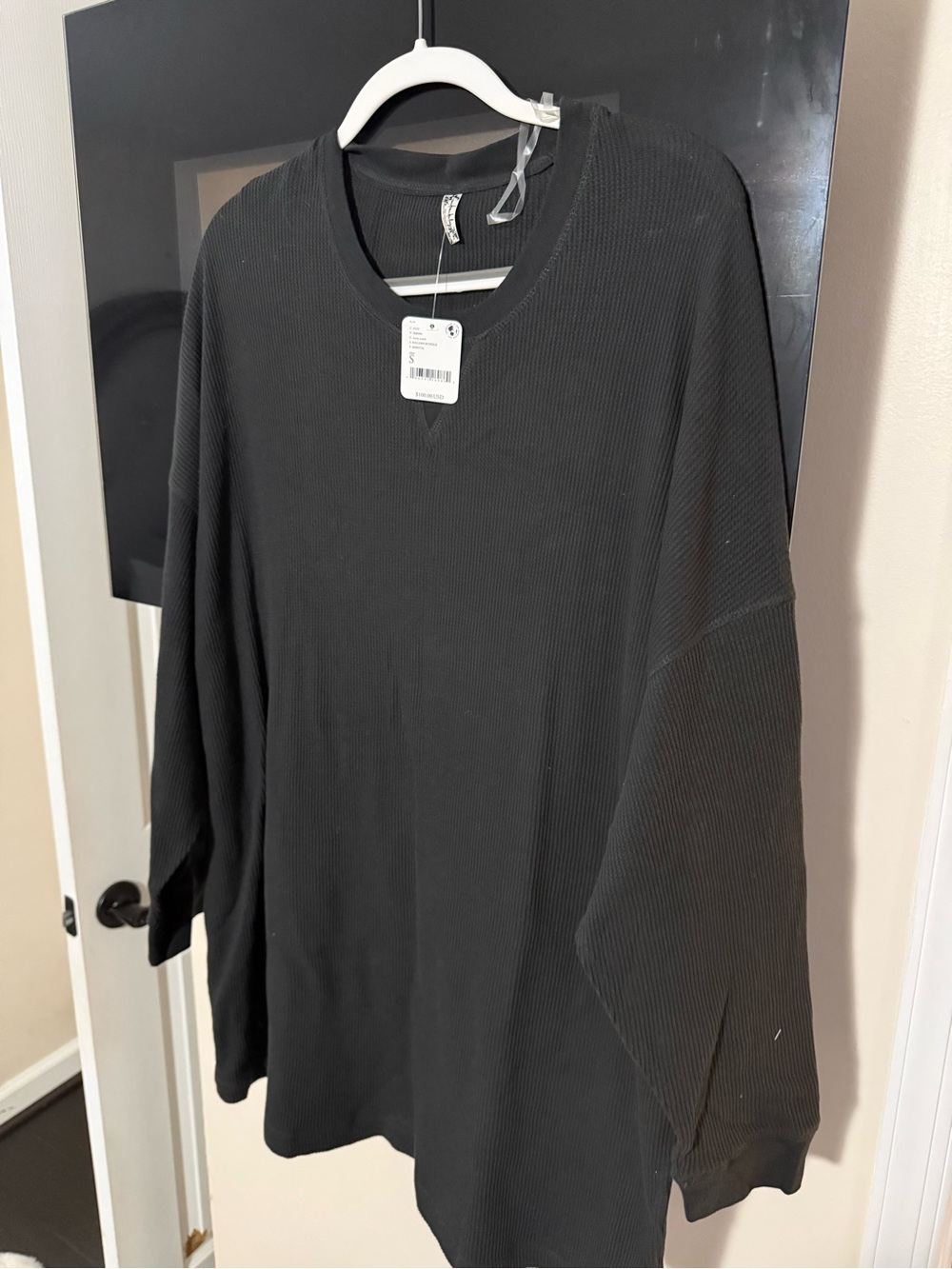 Free People Womens Black Ribbed Crewneck Sweater